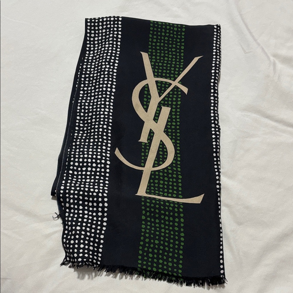 YSL Black and Green Polka Dot Scarf - Picture 5 of 5